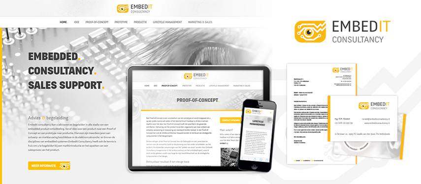 Logo, visitekaartjes, briefpapier en website Embedit Consultancy (bij Rotterdam)